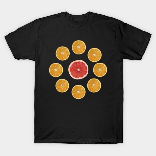 Ruby Grapefruit and Orange Halves in Polka Dot Pattern T-Shirt by scotch